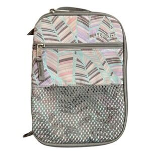 LL Bean Insulated Box Flip-Top Pastel Leaf Print Mesh Pocket Gray Trim